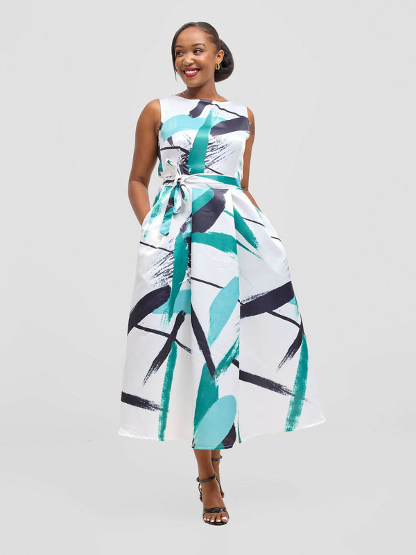 Stylish Sisters Satin Dress - Green / White - Shopzetu
