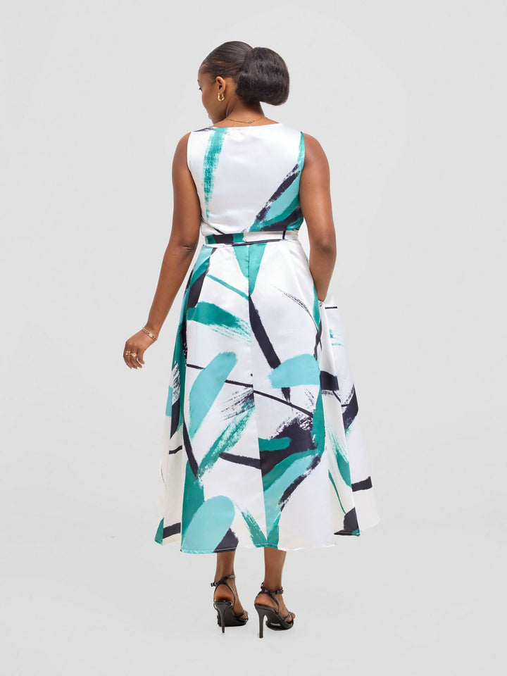 Stylish Sisters Satin Dress - Green / White - Shopzetu