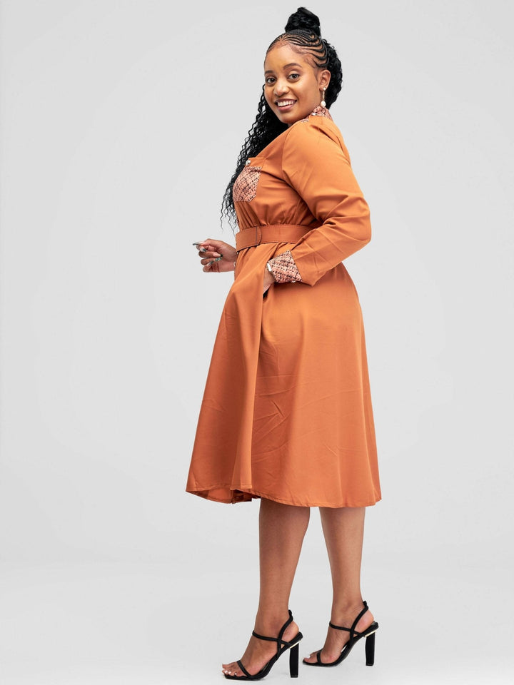 Stylish Sisters Midi Dress - Brown - Shopzetu