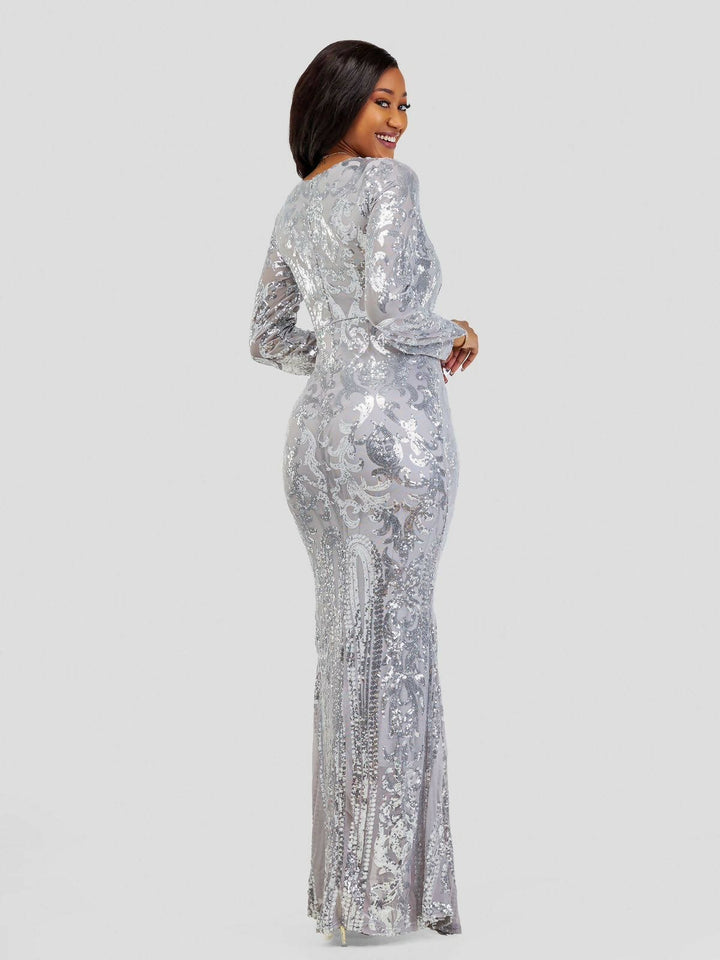 Stylish Sisters/Sequin Gown - Grey - Shopzetu