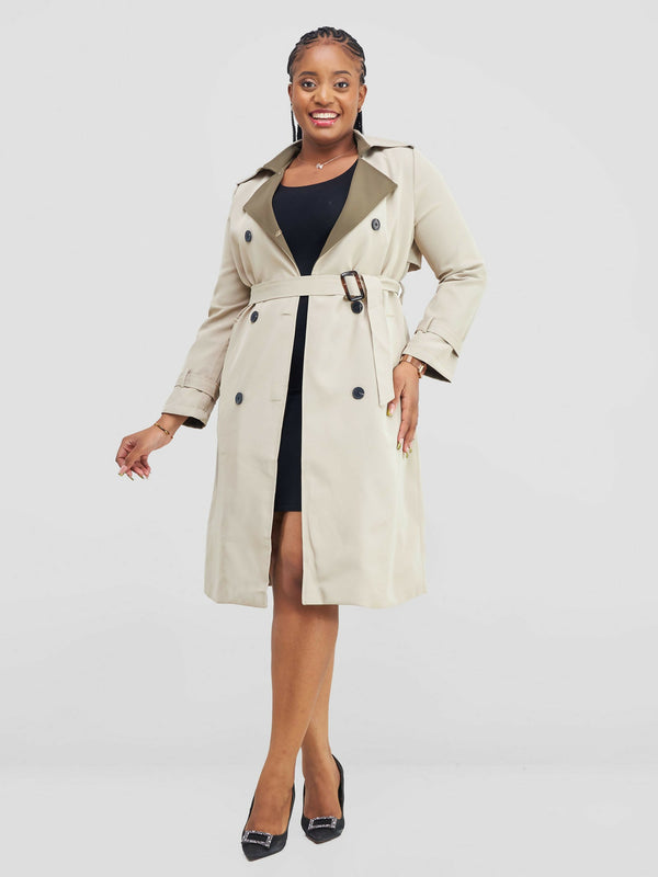 Stylish Sisters Belted Double Breasted Trench Coat - Beige - Shopzetu