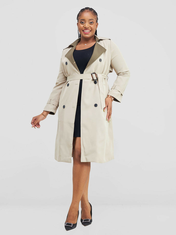 Stylish Sisters Belted Double Breasted Trench Coat - Beige - Shopzetu