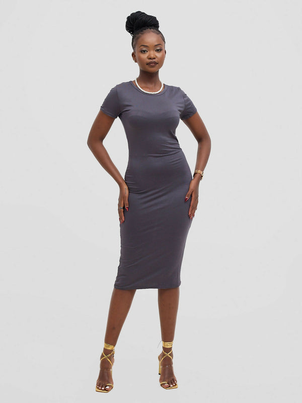 Stylish Sisters Light Weight Bodycon Dress - Dark Grey - Shopzetu