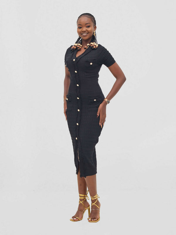 Stylish Sisters Fancy Bodycon Dress - Black - Shopzetu