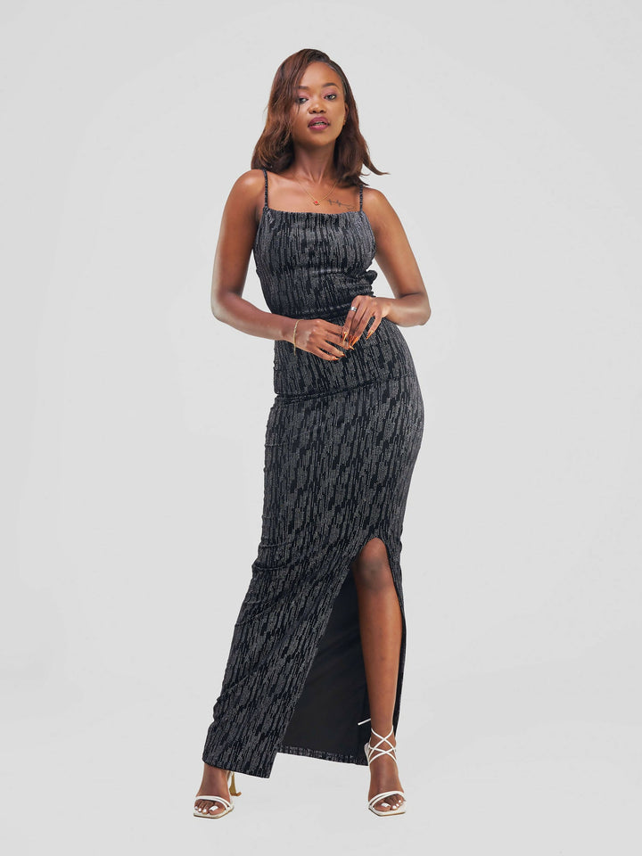 Maxi Evening Dress - Black Silver