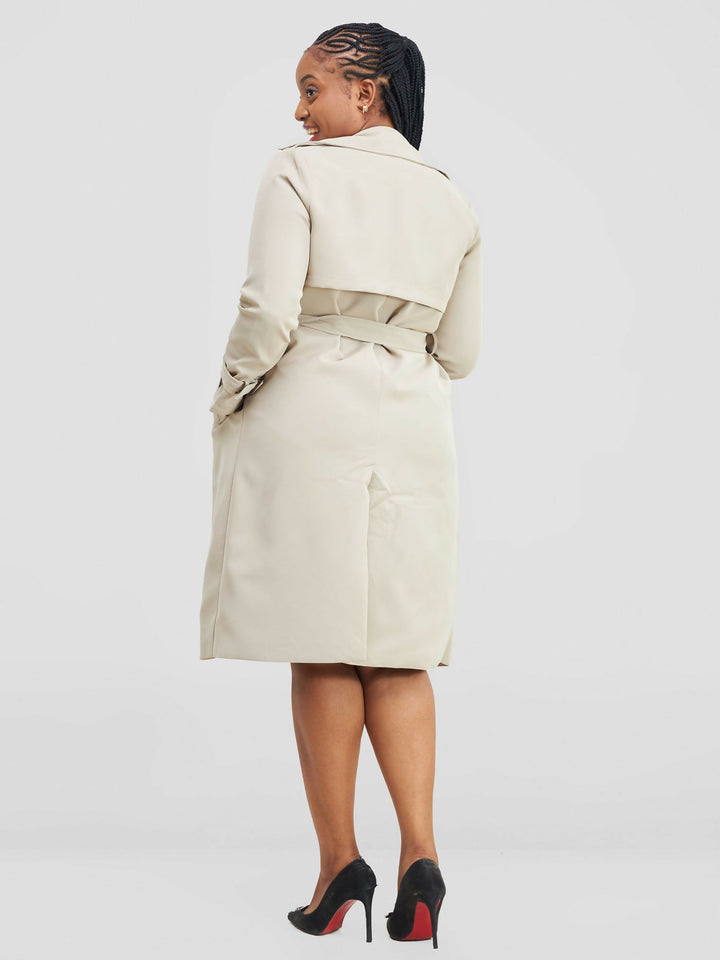 Stylish Sisters Belted Double Breasted Trench Coat - Beige - Shopzetu