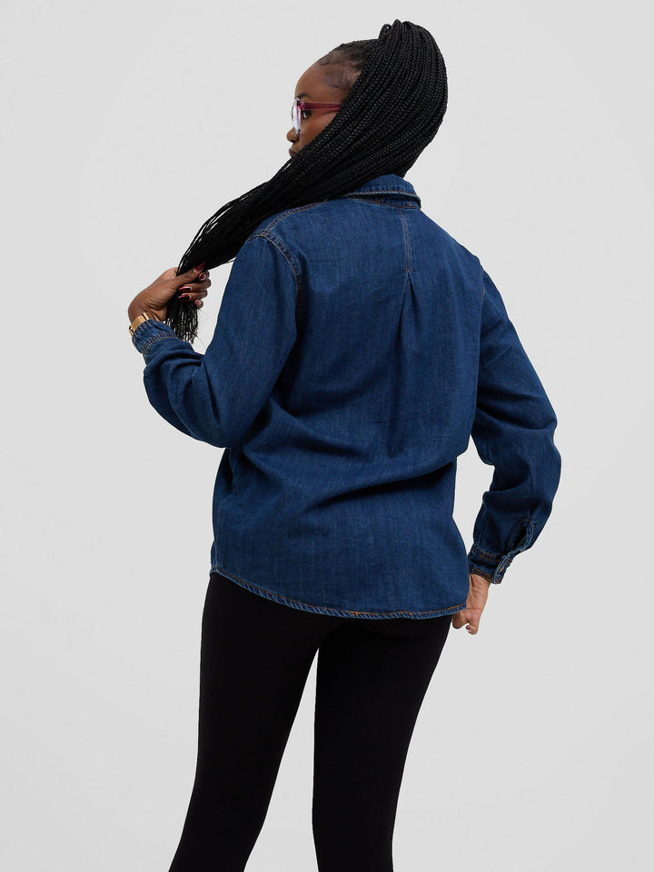 Stylish Sisters Denim Shirt - Navy Blue - Shopzetu