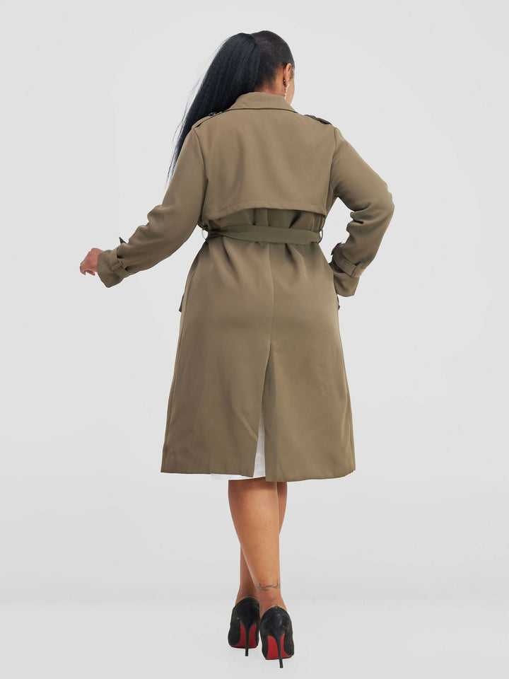 Stylish Sisters Belted Double Breasted Trench Coat - Olive Green - Shopzetu