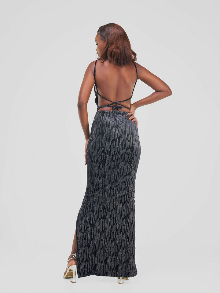 Maxi Evening Dress - Black Silver