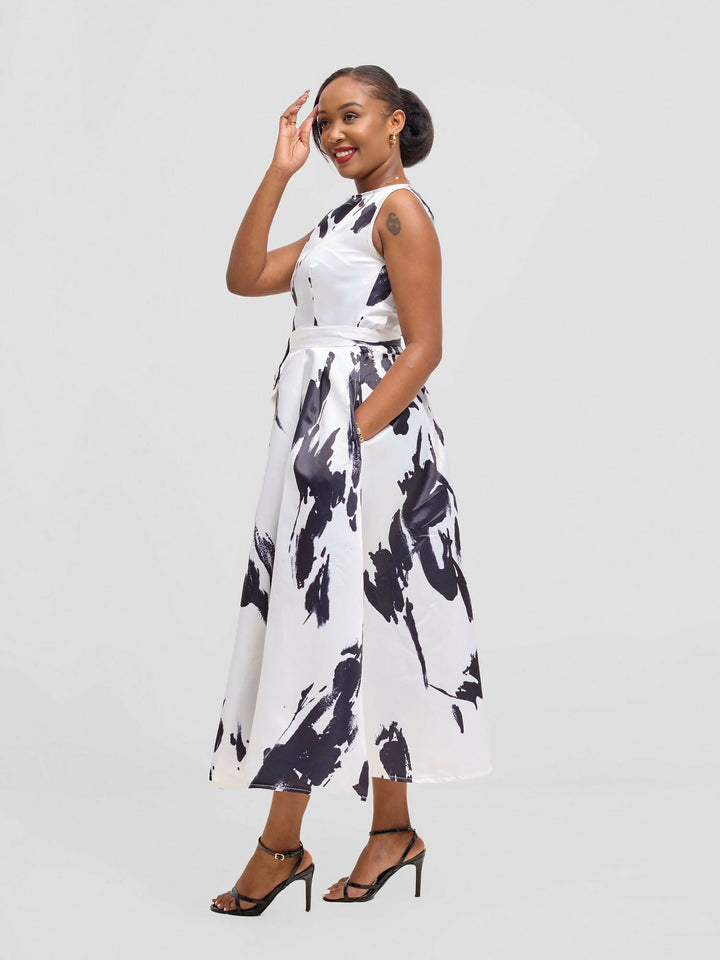 Stylish Sisters Satin Dress - Black / White - Shopzetu