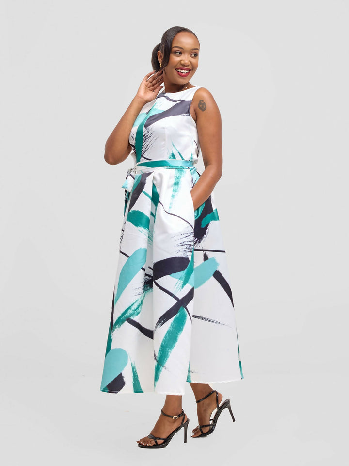 Stylish Sisters Satin Dress - Green / White - Shopzetu