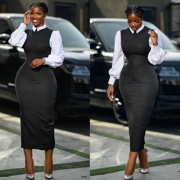 Long Official Bodycon Dress - Black