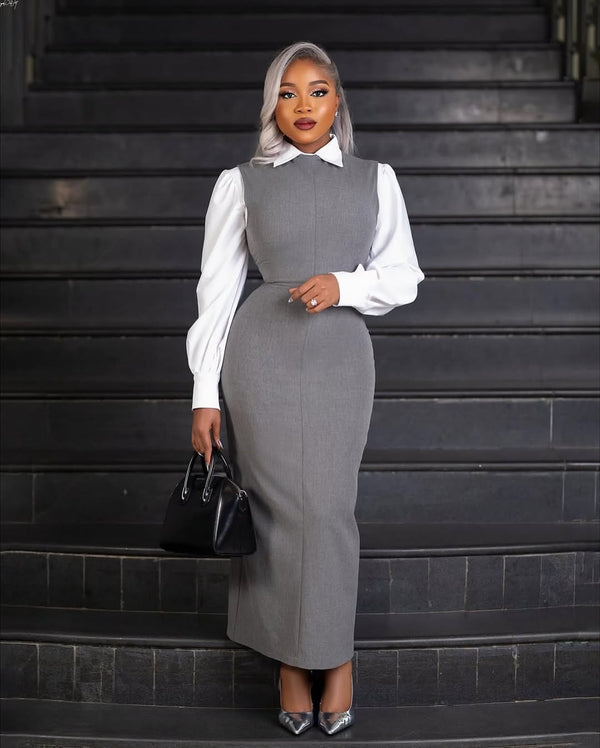 Long Official Bodycon Dress - Dark Grey