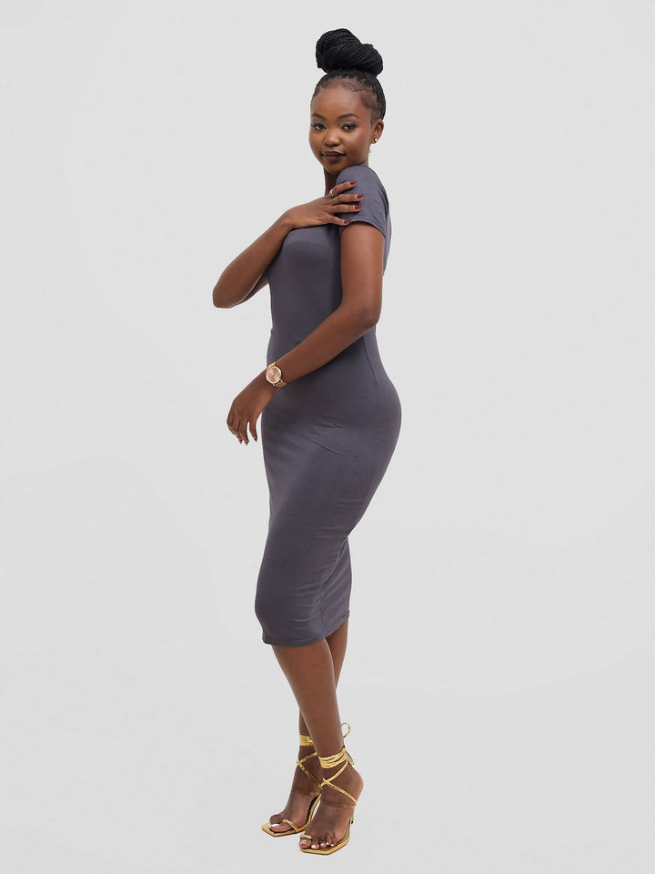 Stylish Sisters Light Weight Bodycon Dress - Dark Grey - Shopzetu