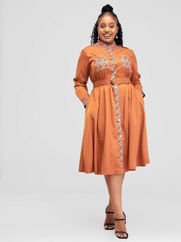 Stylish Sisters Midi Dress - Brown - Shopzetu