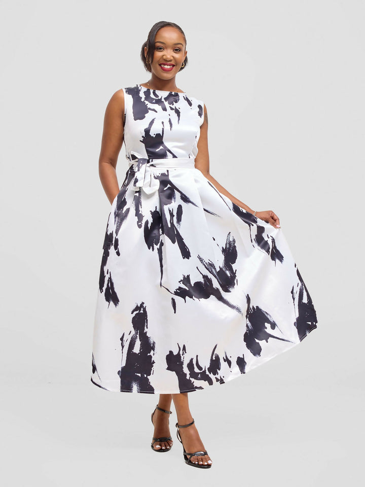 Stylish Sisters Satin Dress - Black / White - Shopzetu